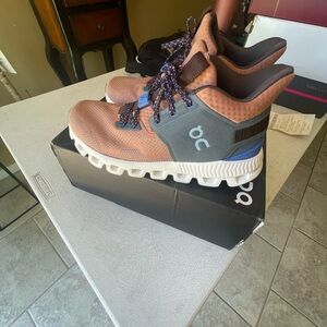 On Running High-Top Sneakers in Pink and Brown